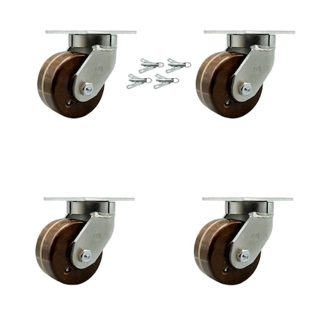Service Caster 6'' Heavy Duty High Temp Phenolic Swivel Caster Set with Swivel Locks, 4PK CRAN-SCC-KP92S630-PHRHT-BSL-4